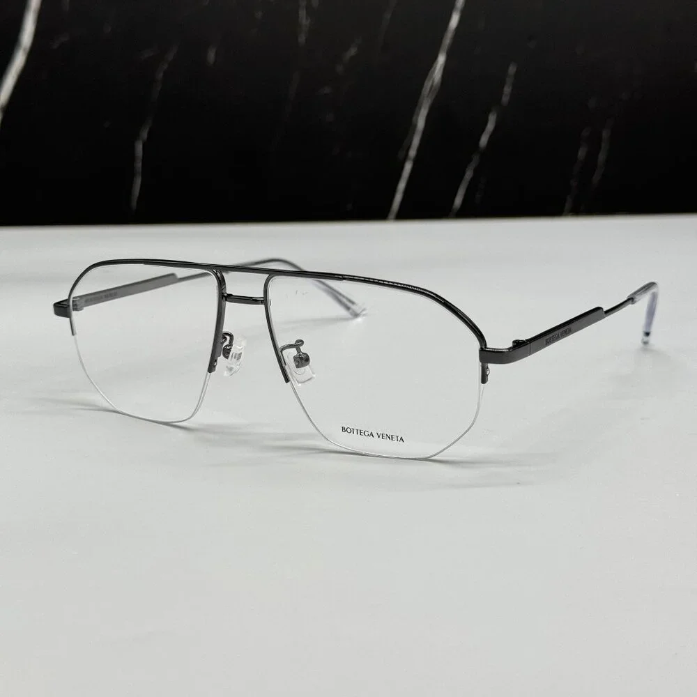 NEW BOTTEGA VENETA BV1109O 001 SILVER AVIATOR UNISEX EYEGLASSES